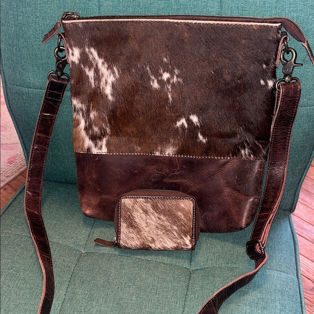 Ranch Junkie Brown Cowhide Leather Crossbody Bag with Matching Wallet